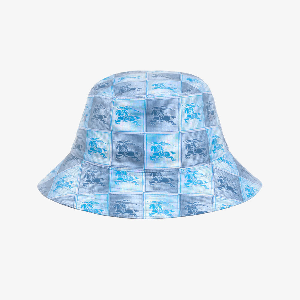Burberry-Boys Blue Cotton EKD Checkboard Bucket Hat | Childrensalon Outlet