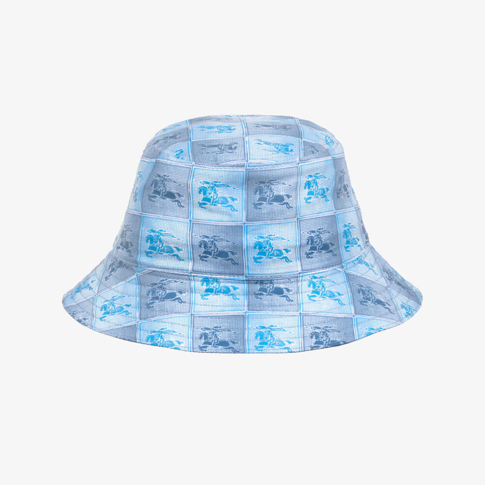 Burberry-Boys Blue Cotton EKD Checkboard Bucket Hat | Childrensalon Outlet