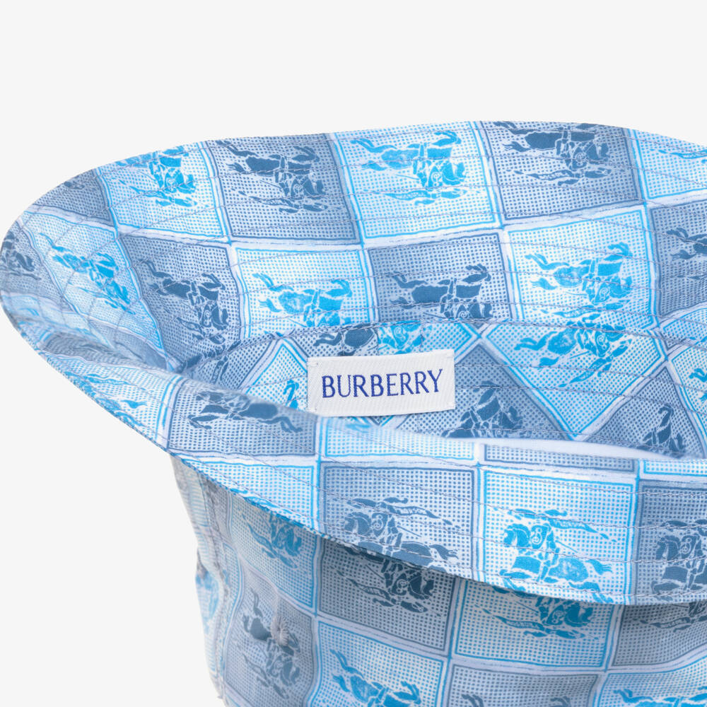 Burberry-Boys Blue Cotton EKD Checkboard Bucket Hat | Childrensalon Outlet