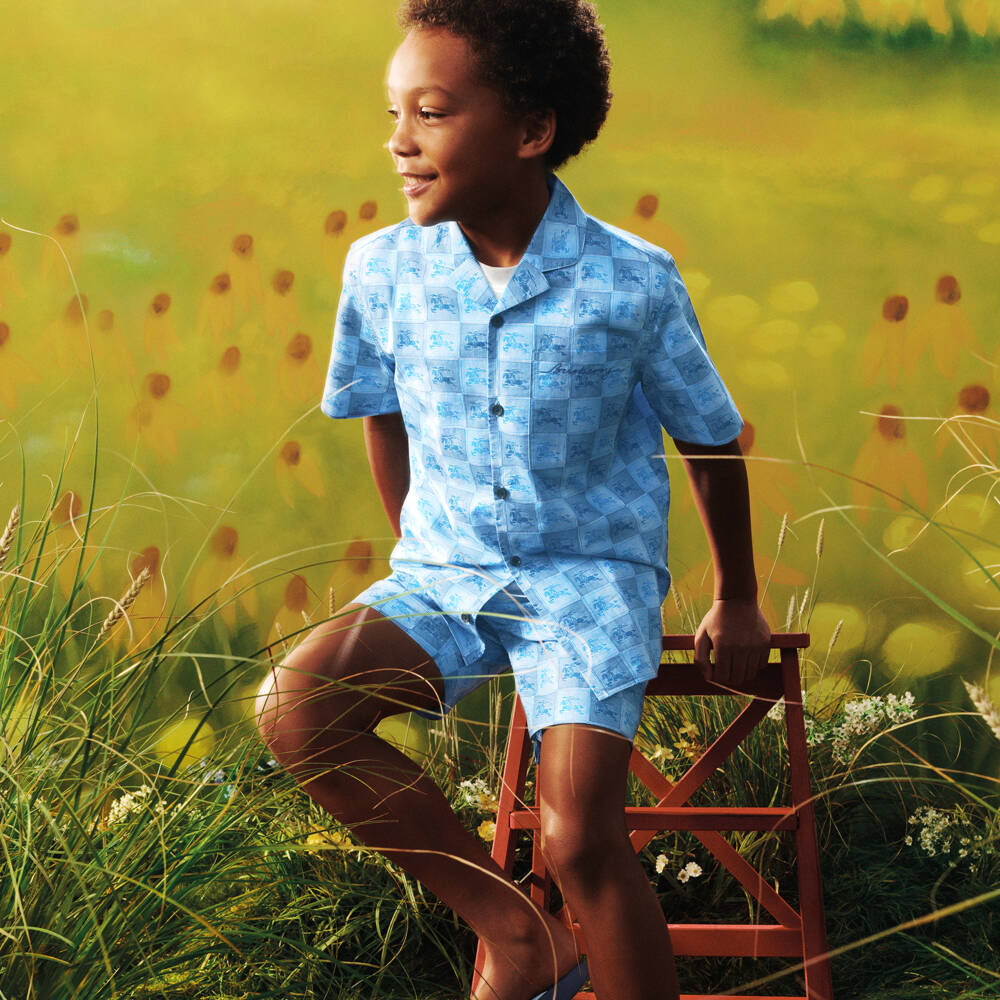 Burberry-Boys Blue Cotton EKD Checkerboard Shirt | Childrensalon Outlet
