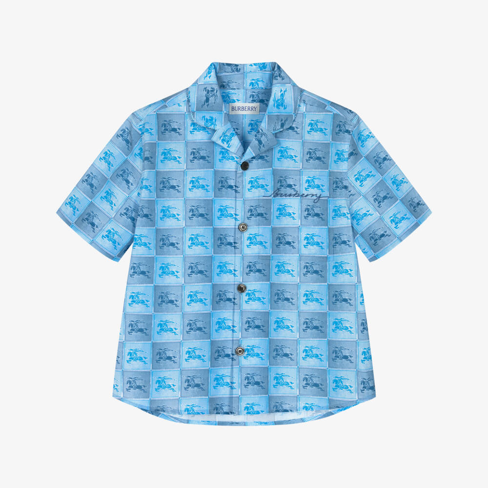 Burberry-Boys Blue Cotton EKD Checkerboard Shirt | Childrensalon Outlet