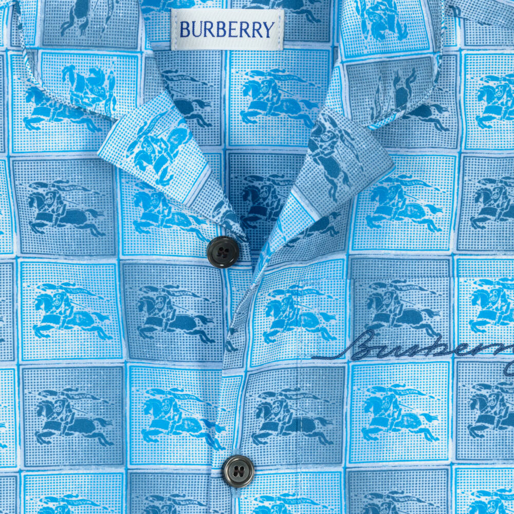 Burberry-Boys Blue Cotton EKD Checkerboard Shirt | Childrensalon Outlet
