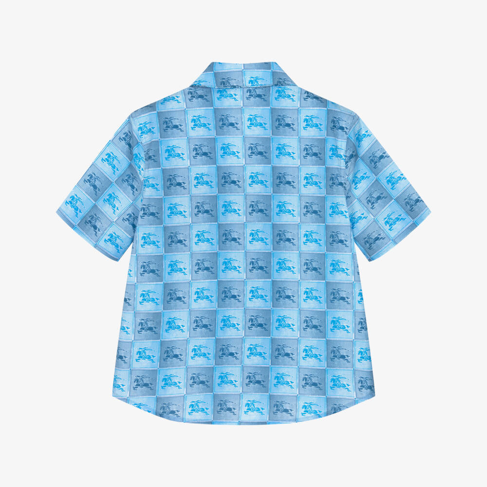 Burberry-Boys Blue Cotton EKD Checkerboard Shirt | Childrensalon Outlet