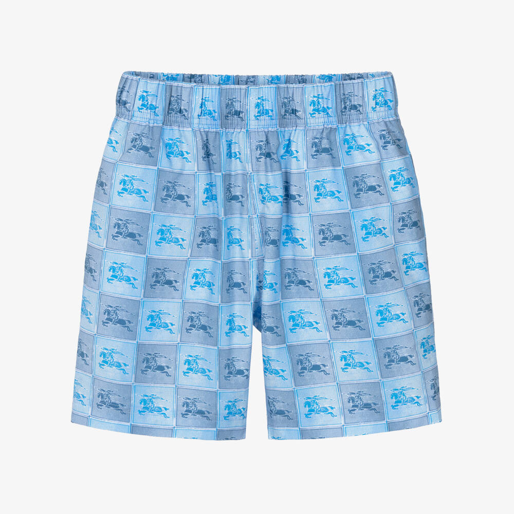 Burberry-Boys Blue Cotton EKD Checkerboard Shorts | Childrensalon Outlet
