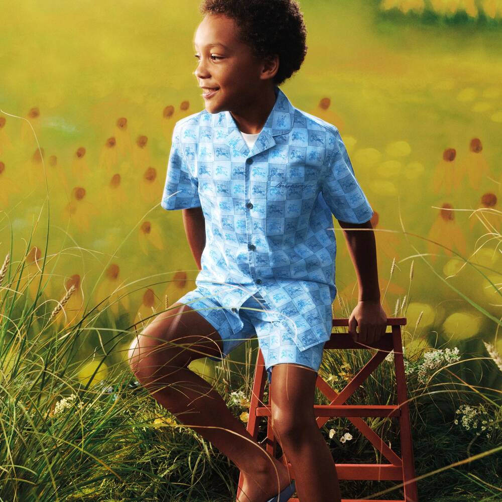 Burberry-Boys Blue Cotton EKD Checkerboard Shorts | Childrensalon Outlet