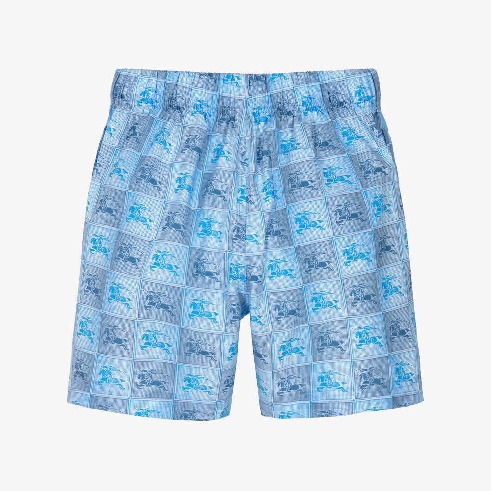 Burberry-Boys Blue Cotton EKD Checkerboard Shorts | Childrensalon Outlet
