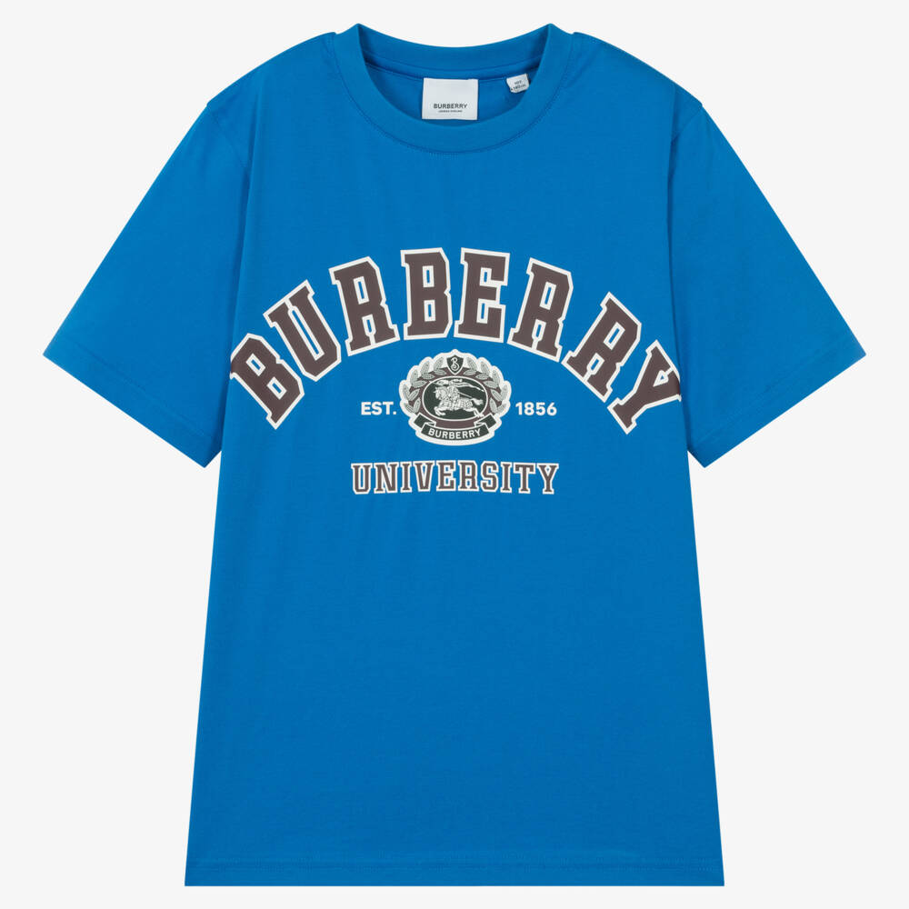 Burberry-Boys Blue Cotton Varsity Tee | Childrensalon Outlet