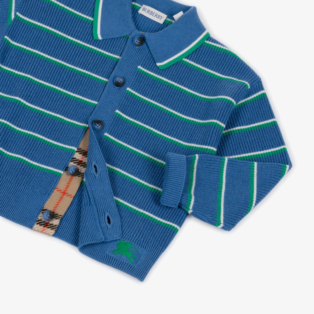 Burberry-Boys Blue Cotton & Wool Striped Cardigan | Childrensalon Outlet