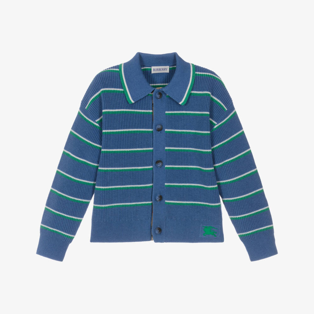 Burberry-Boys Blue Cotton & Wool Striped Cardigan | Childrensalon Outlet