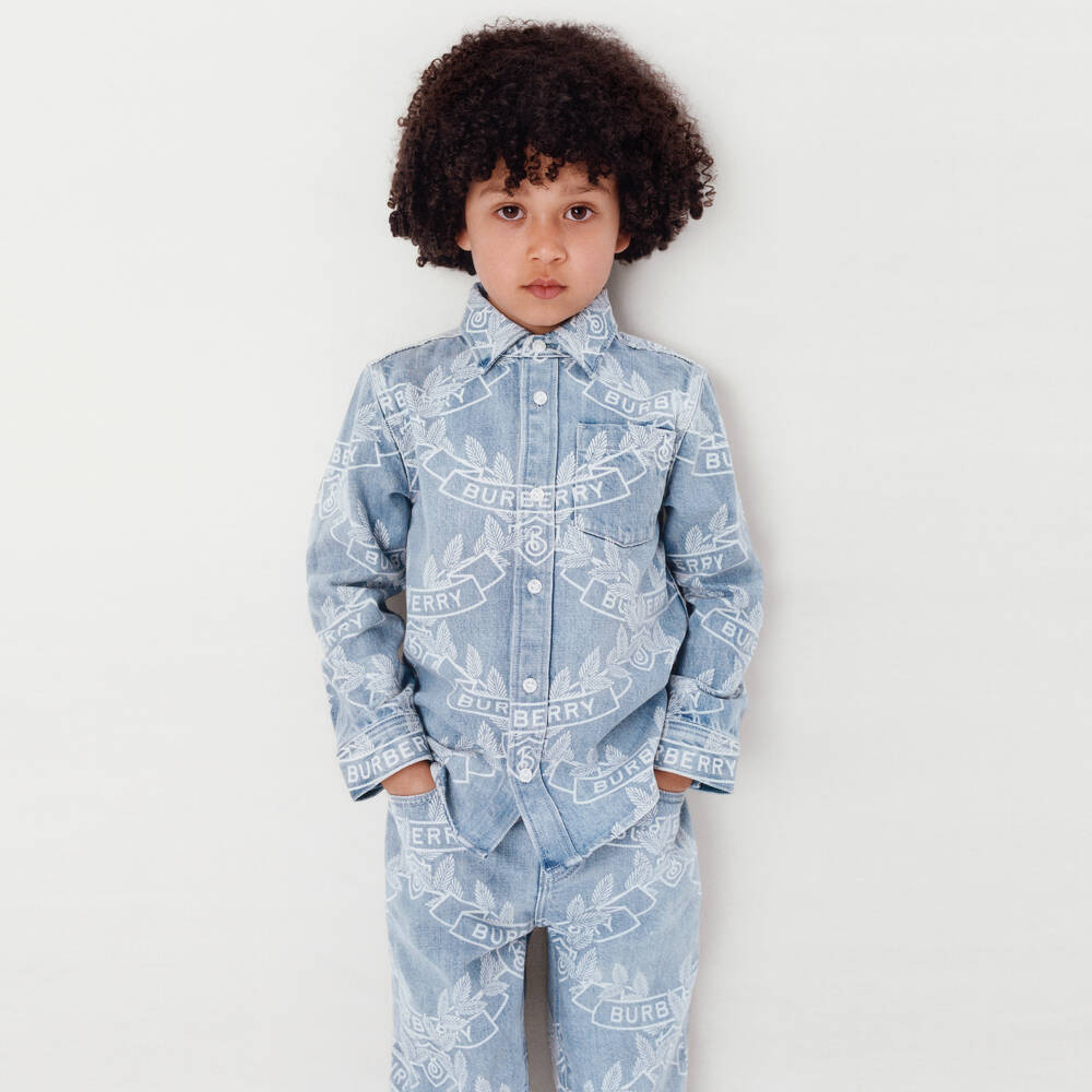 Burberry-Boys Blue Crest Denim Shirt | Childrensalon Outlet