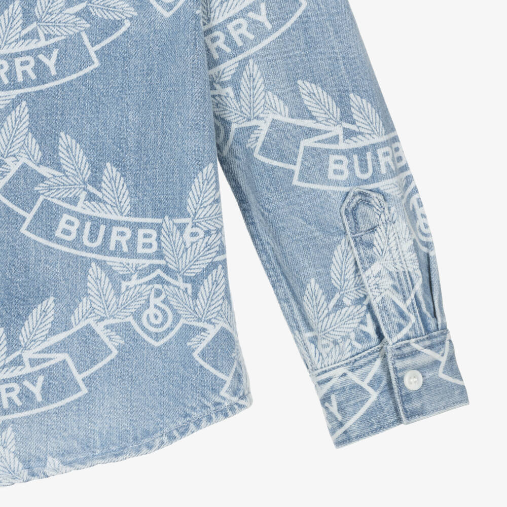 Burberry-Boys Blue Crest Denim Shirt | Childrensalon Outlet
