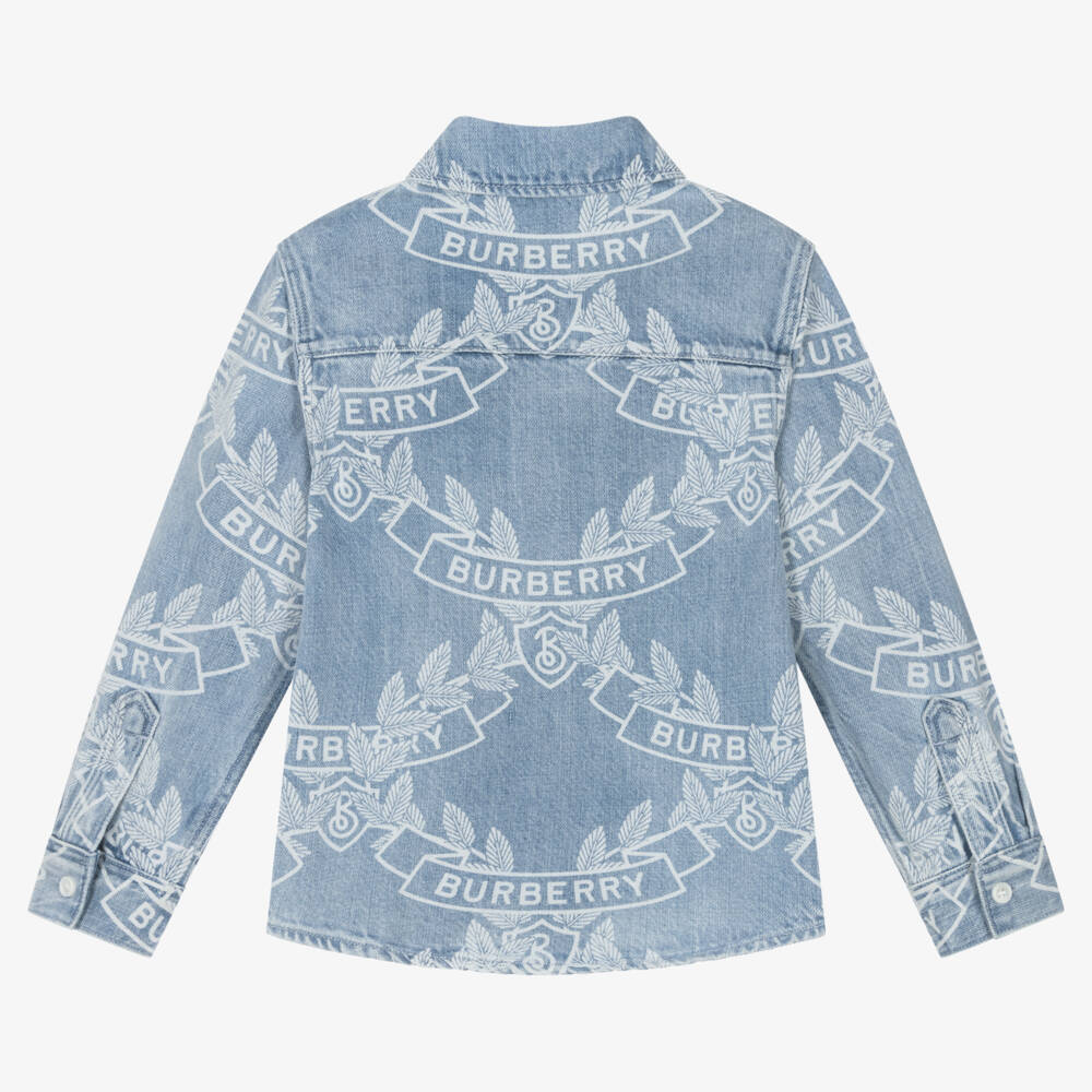 Burberry-Boys Blue Crest Denim Shirt | Childrensalon Outlet
