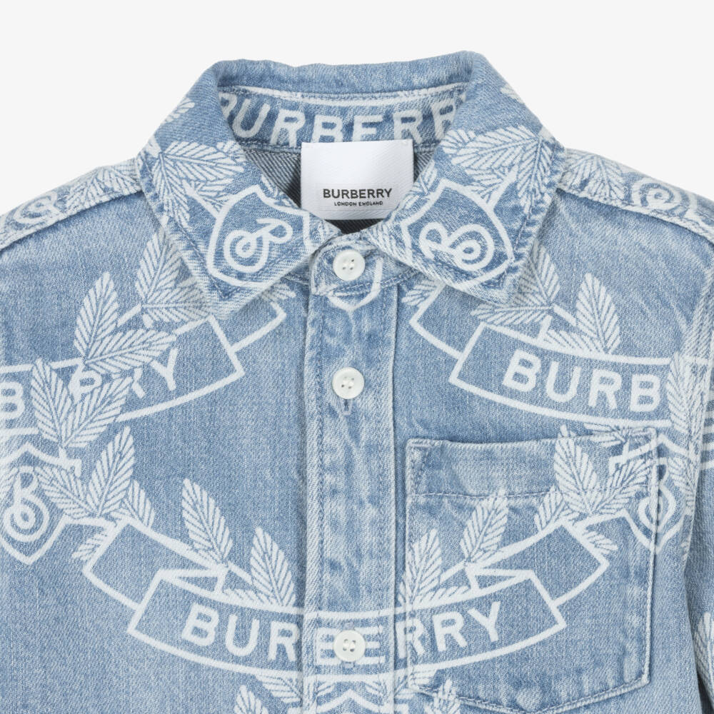 Burberry-Boys Blue Crest Denim Shirt | Childrensalon Outlet