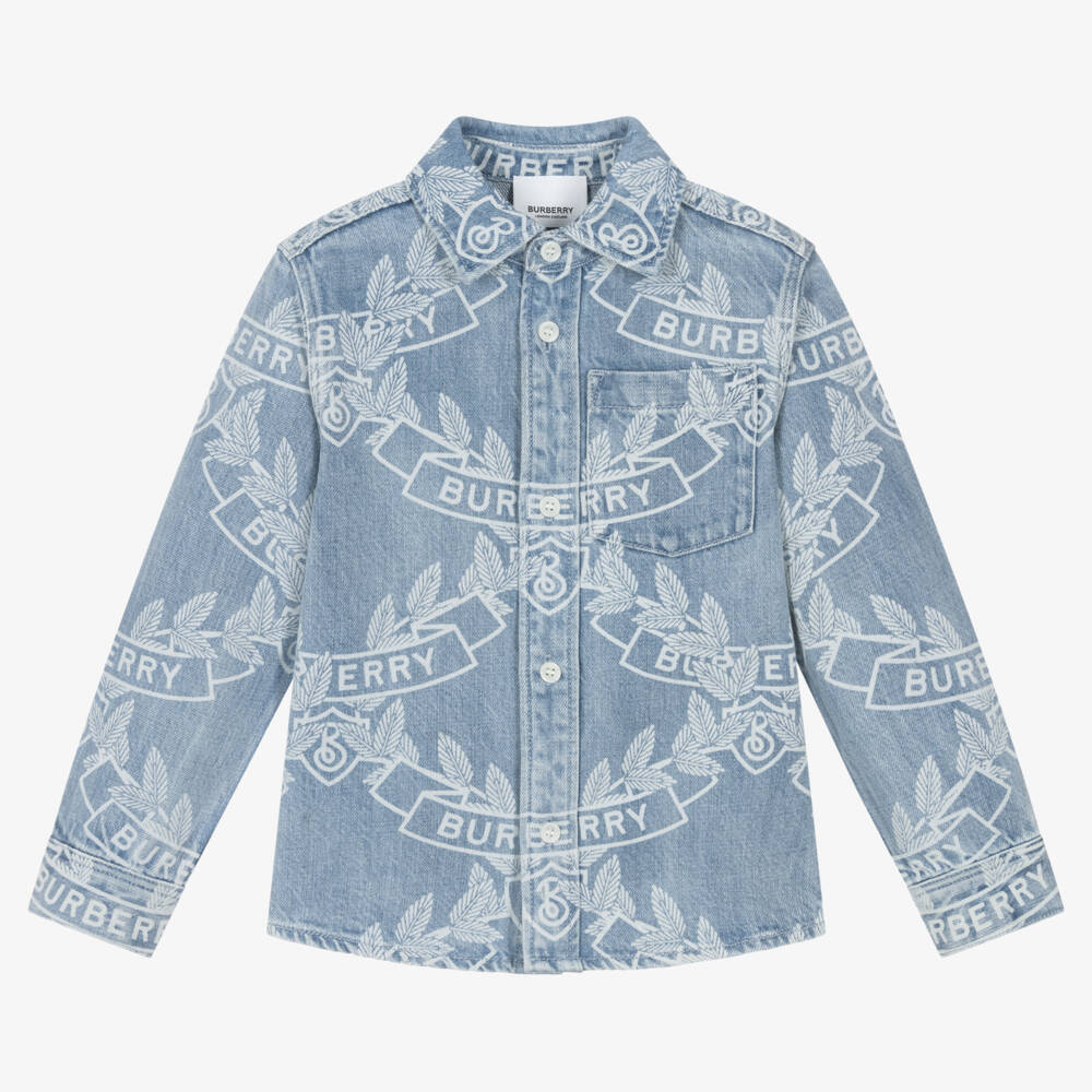 Burberry-Boys Blue Crest Denim Shirt | Childrensalon Outlet