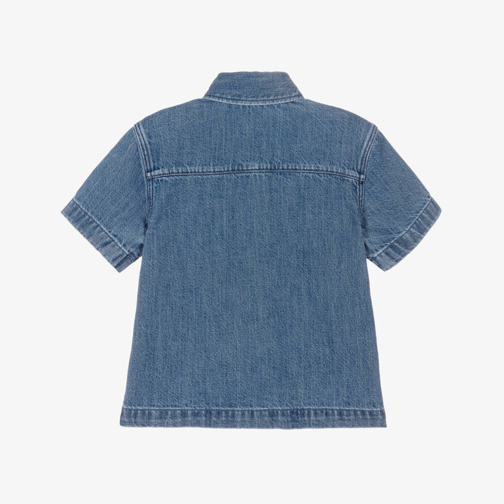 Burberry-Boys Blue Denim Shirt with Equestrian Knight Design Logo | Childrensalon Outlet