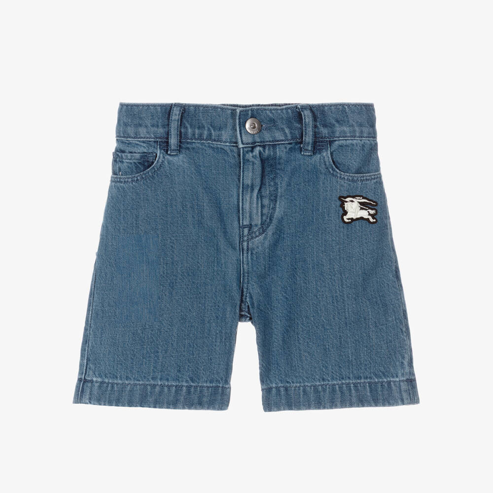 Burberry-Boys Blue Denim Shorts with Equestrian Knight Design Logo | Childrensalon Outlet