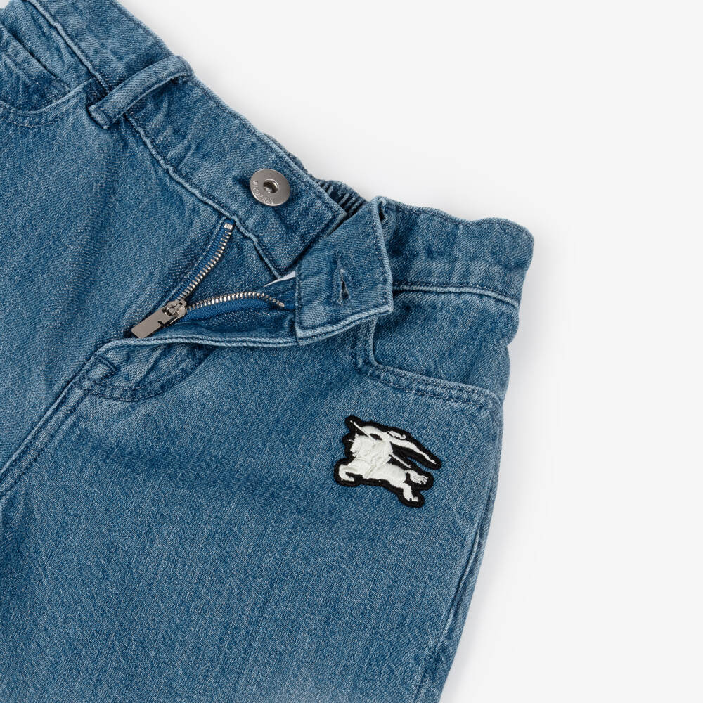 Burberry-Boys Blue Denim Shorts with Equestrian Knight Design Logo | Childrensalon Outlet