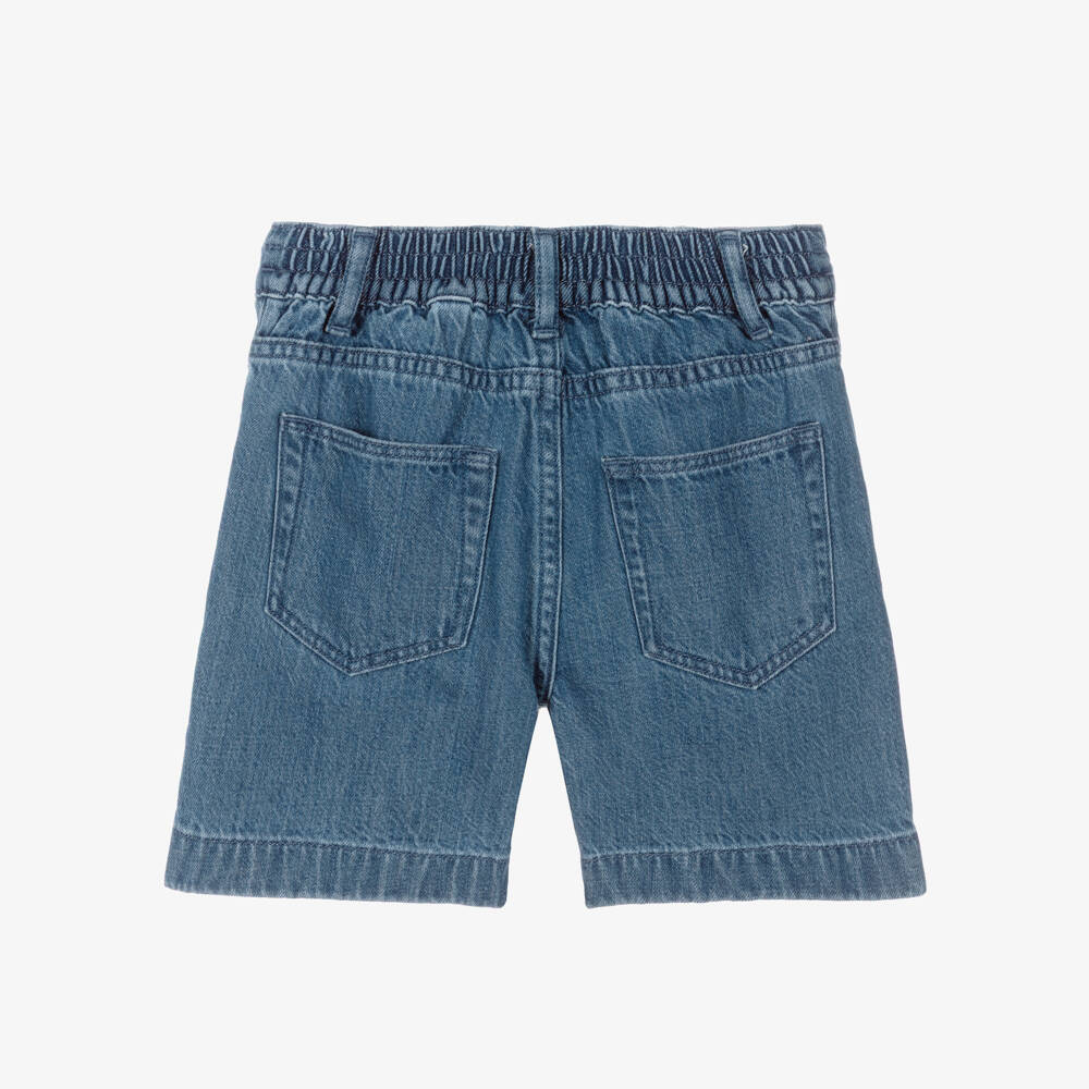 Burberry-Boys Blue Denim Shorts with Equestrian Knight Design Logo | Childrensalon Outlet
