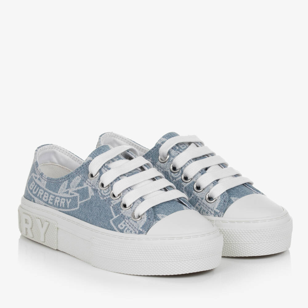 Burberry-Boys Blue Leaf Canvas Sneakers | Childrensalon Outlet