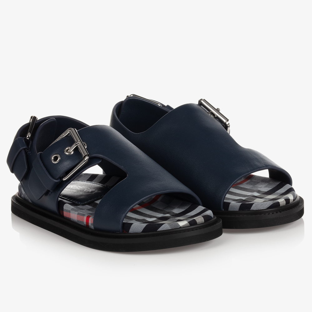 Burberry - Boys Blue Leather Sandals | Childrensalon