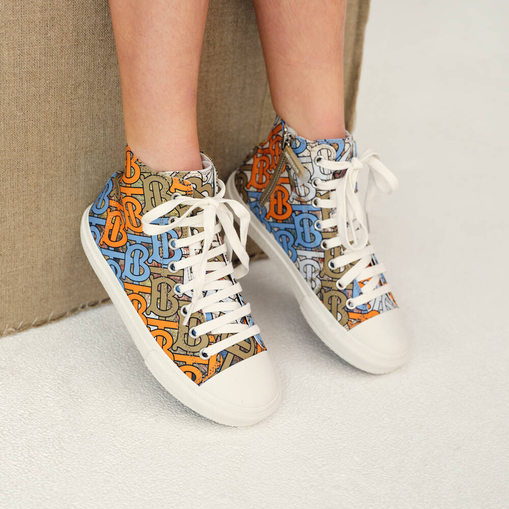 Burberry-Boys Blue Monogram High-Tops | Childrensalon Outlet