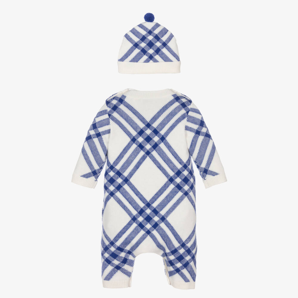 Burberry-Boys Blue Plaid Wool Romper Set | Childrensalon Outlet