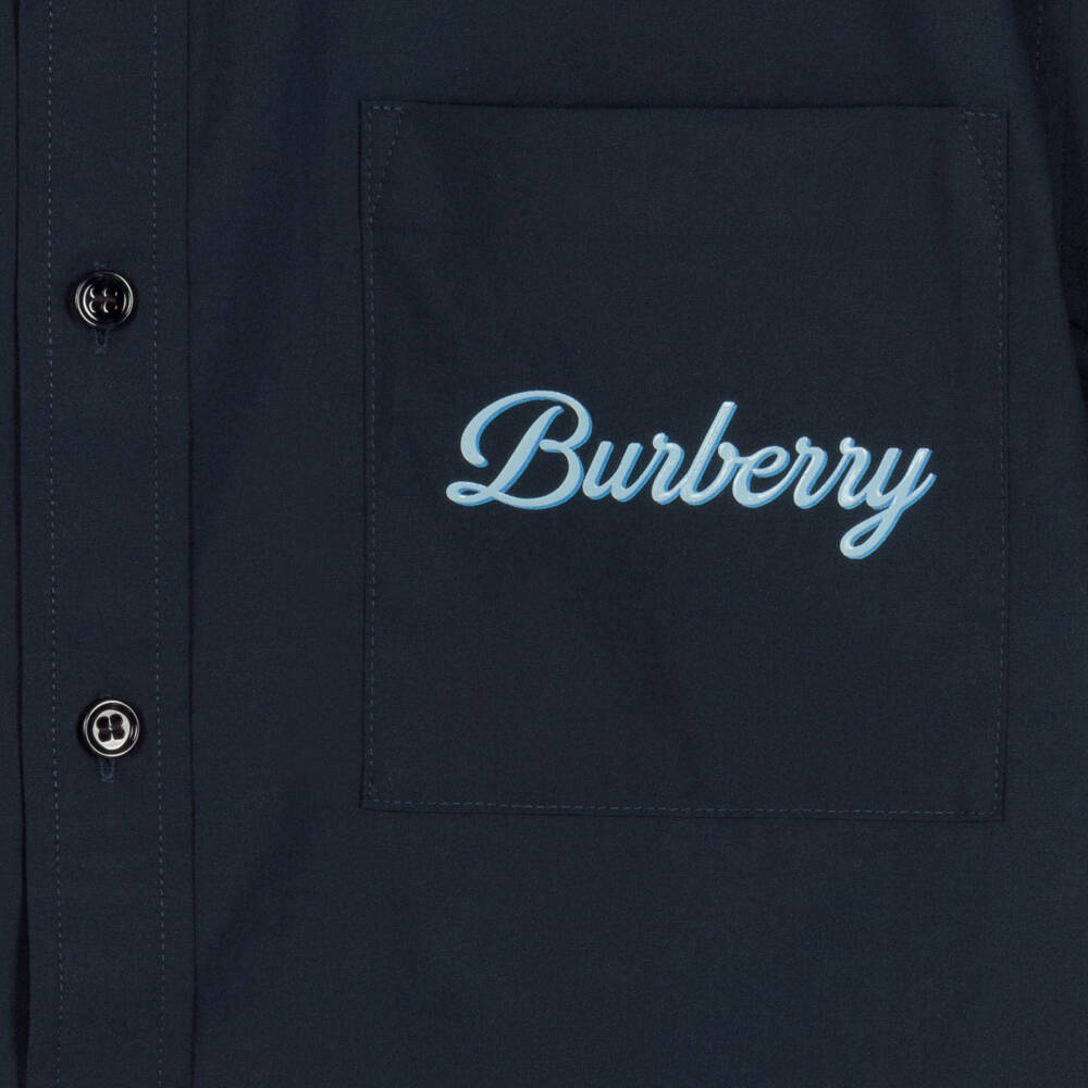 Burberry-Boys Blue Script Logo Cotton Shirt | Childrensalon Outlet