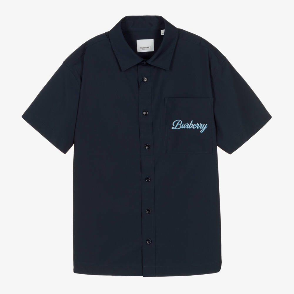 Burberry-Boys Blue Script Logo Cotton Shirt | Childrensalon Outlet