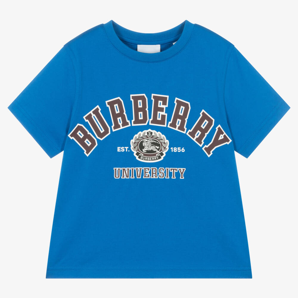 Burberry-Boys Blue Varsity Logo Tee | Childrensalon Outlet