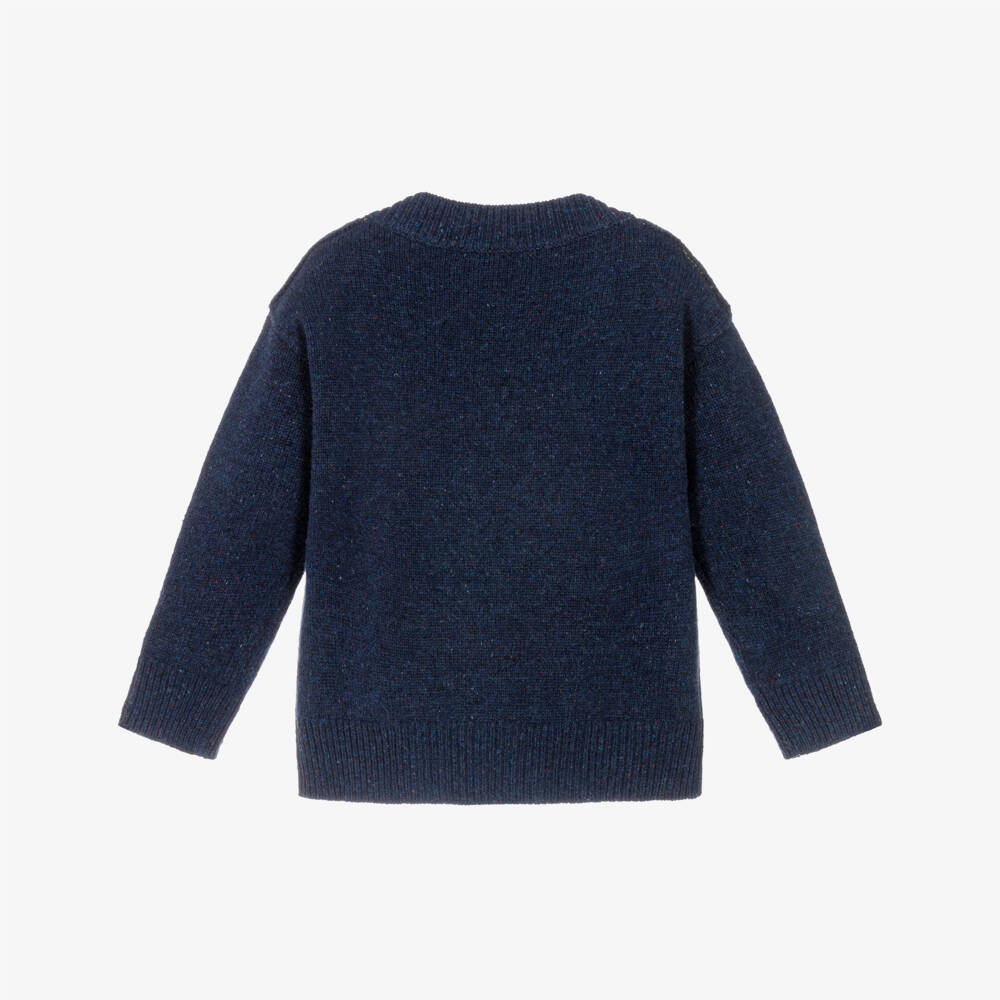 Burberry-Boys Blue Wool Knit Sweater with Big Ben Graphic | Childrensalon Outlet