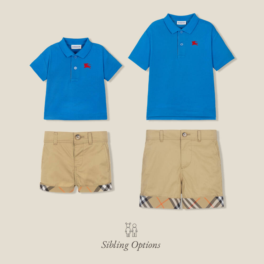 Burberry-Boys Bright Blue Cotton Piqué EKD Polo Shirt | Childrensalon Outlet