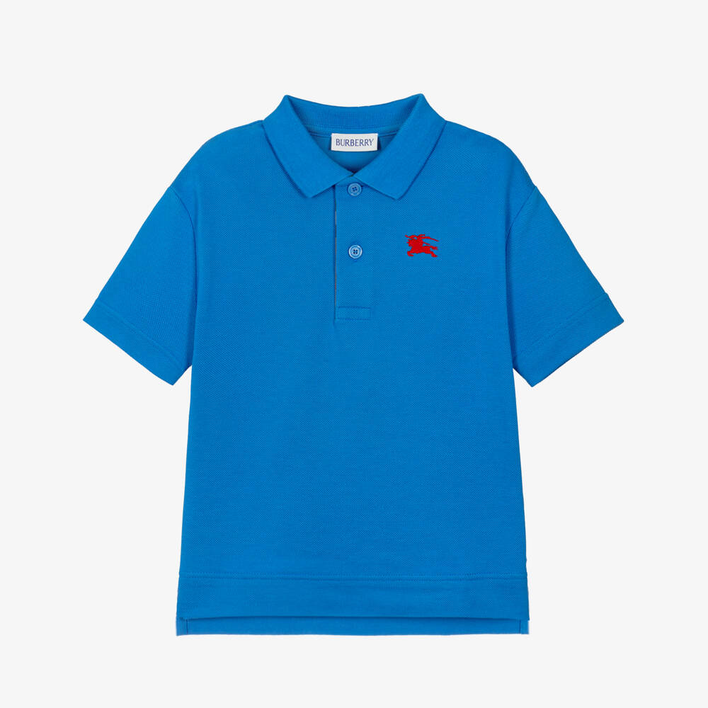Burberry-Boys Bright Blue Cotton Piqué EKD Polo Shirt | Childrensalon Outlet