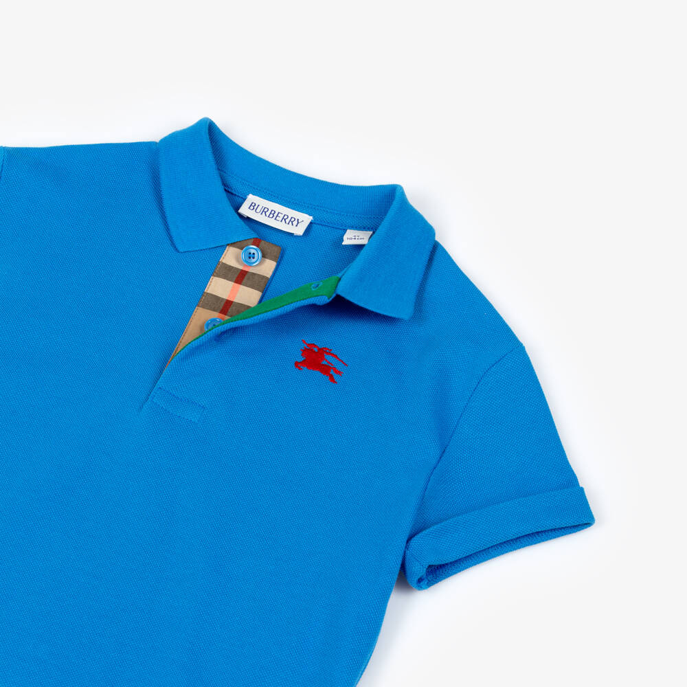 Burberry-Boys Bright Blue Cotton Piqué EKD Polo Shirt | Childrensalon Outlet