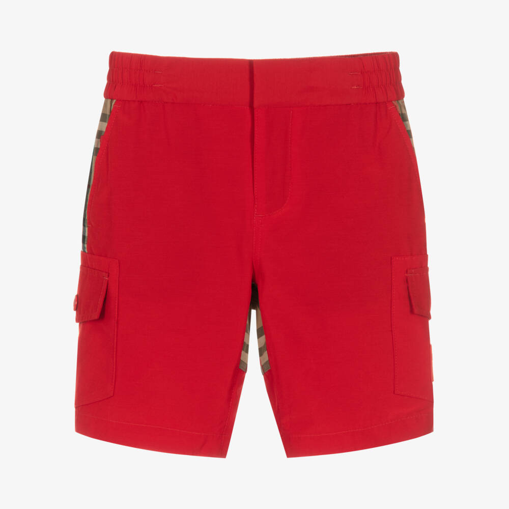 Burberry-Boys Cargo Shorts in Red Check | Childrensalon Outlet