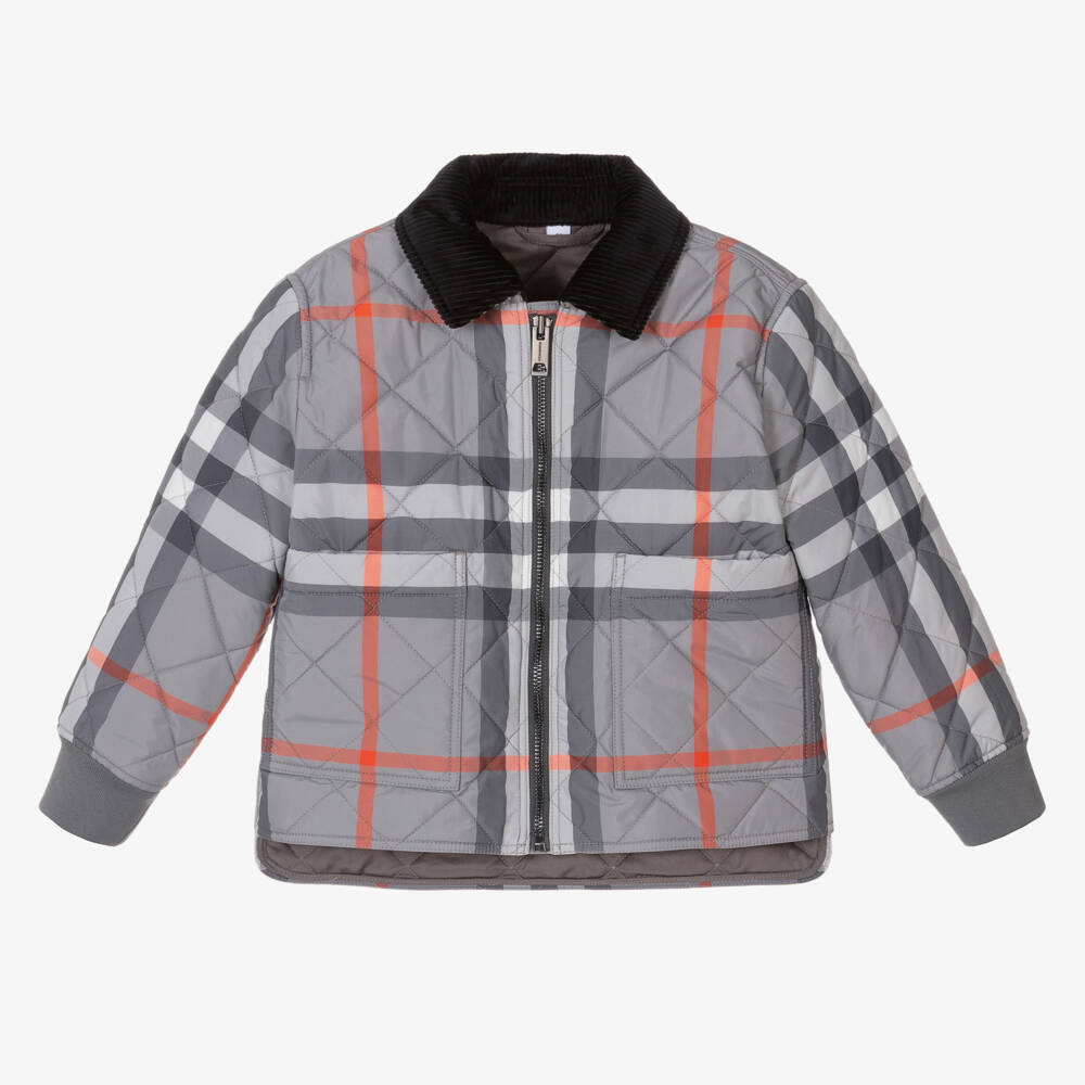 Burberry-جاكيت مبطن بنقشة مربعات للفتيان بلون فحمي | Childrensalon Outlet