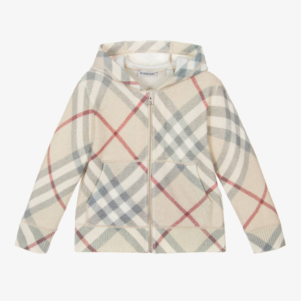 Burberry-Boys Checked Beige Wool Hoodie | Childrensalon Outlet