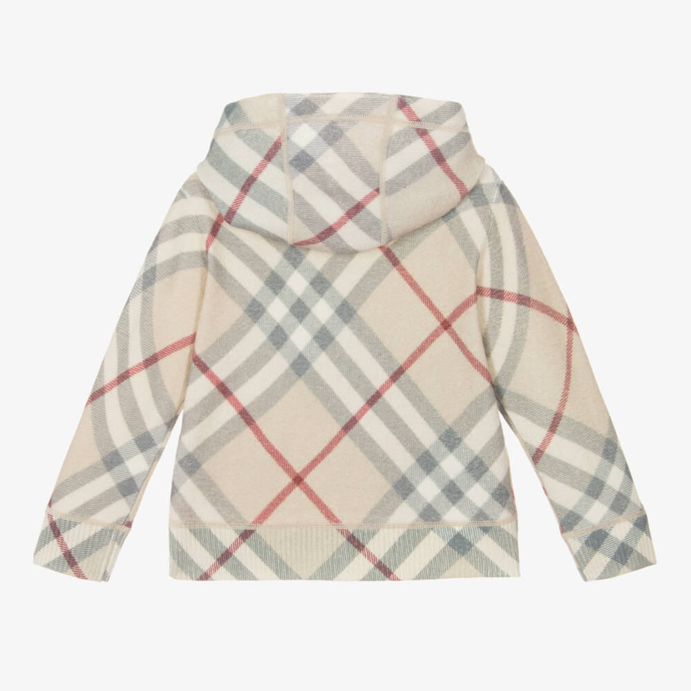 Burberry-هودي بسحاب كاروهات صوف لون بيج للأولاد | Childrensalon Outlet