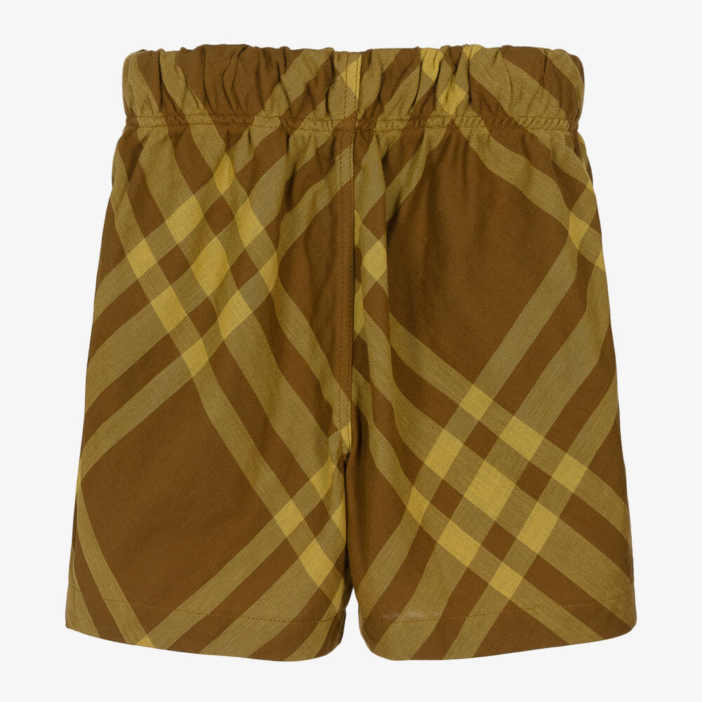 Burberry-Boys Checked Cotton Brown Shorts | Childrensalon Outlet