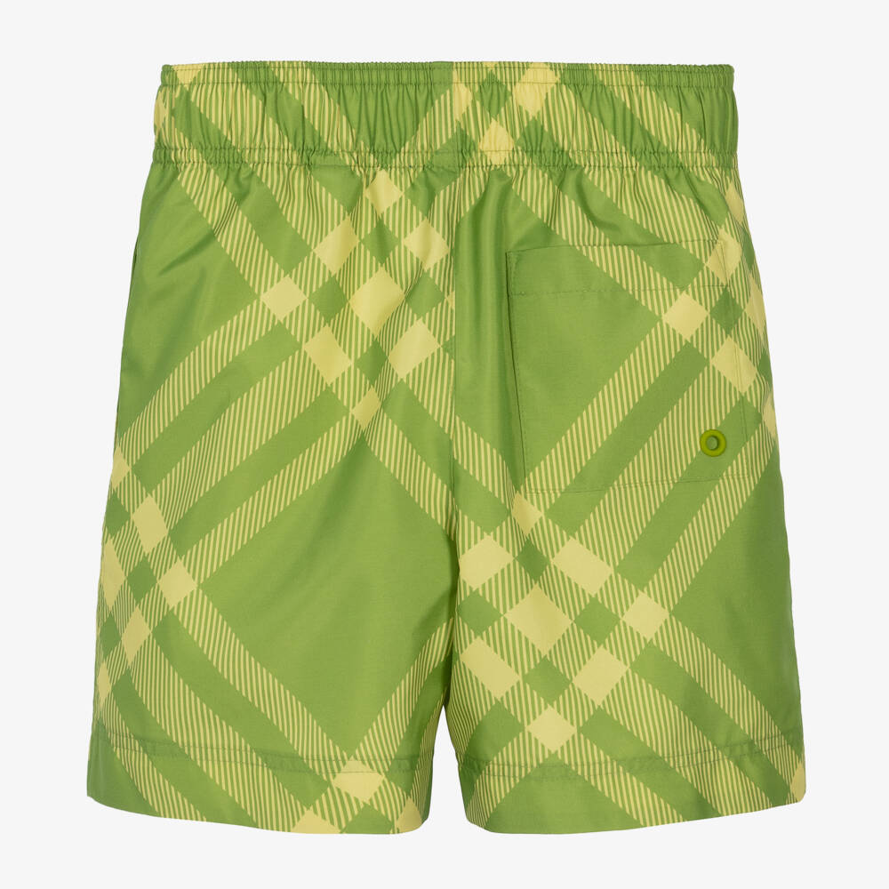 Burberry-Boys Checkered Green Swim Trunks | Childrensalon Outlet