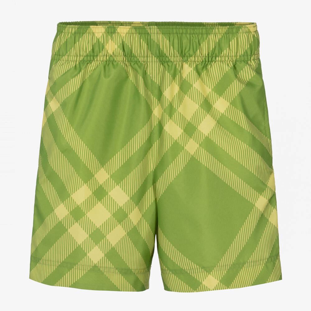 Burberry-Boys Checkered Green Swim Trunks | Childrensalon Outlet