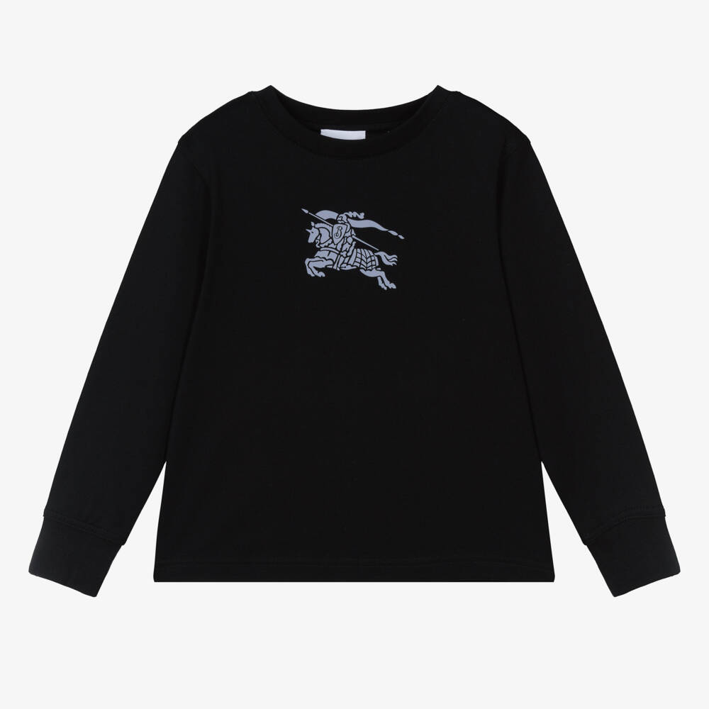 Burberry-Boys Classic Black Cotton Jersey Top | Childrensalon Outlet