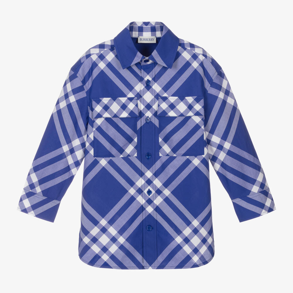 Burberry-Boys Classic Blue Plaid Shirt | Childrensalon Outlet