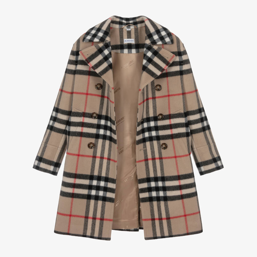 Burberry-Boys Classic Check Woolen Overcoat | Childrensalon Outlet