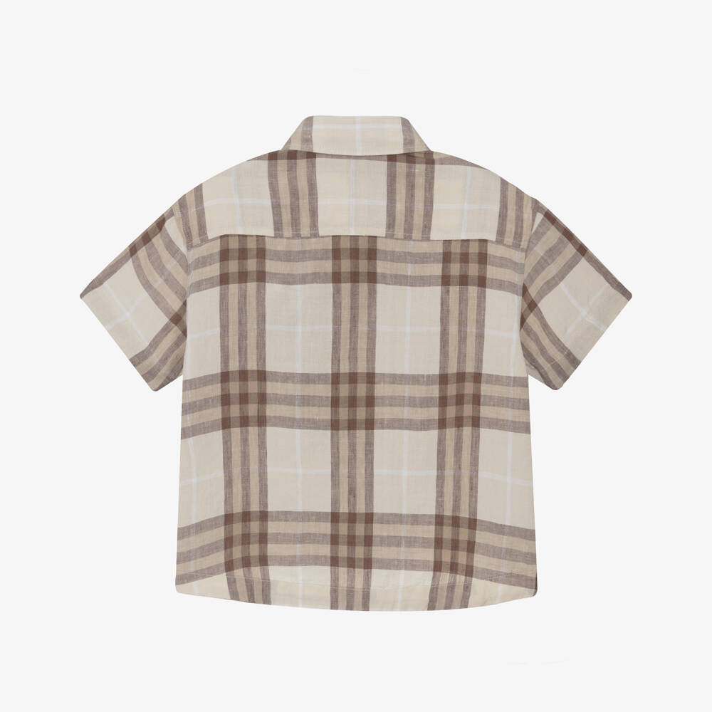 Burberry-Классическая кремовая рубашка в клетку из льна для мальчиков | Childrensalon Outlet