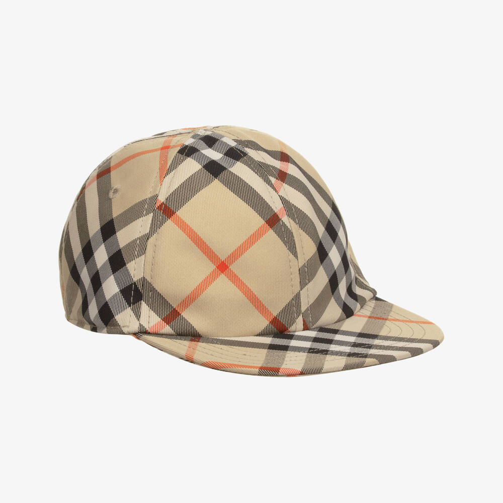 Burberry-قبعة كلاسيكية بنقشة مربعات بيج للأولاد | Childrensalon Outlet