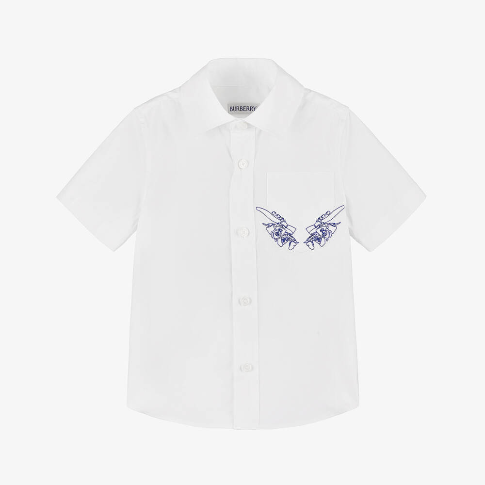Burberry-Классическая белая рубашка из поплина для мальчиков | Childrensalon Outlet