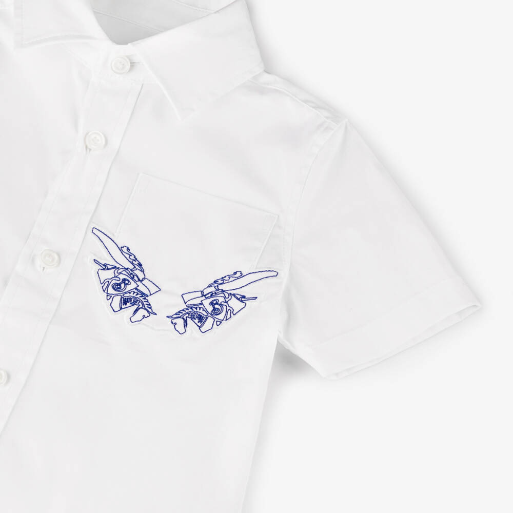 Burberry-قميص بوبلين أبيض كلاسيكي للأولاد | Childrensalon Outlet