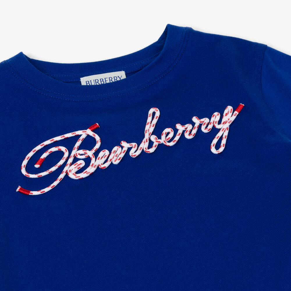 Burberry-Boys Cotton Blue Logo Tee | Childrensalon Outlet
