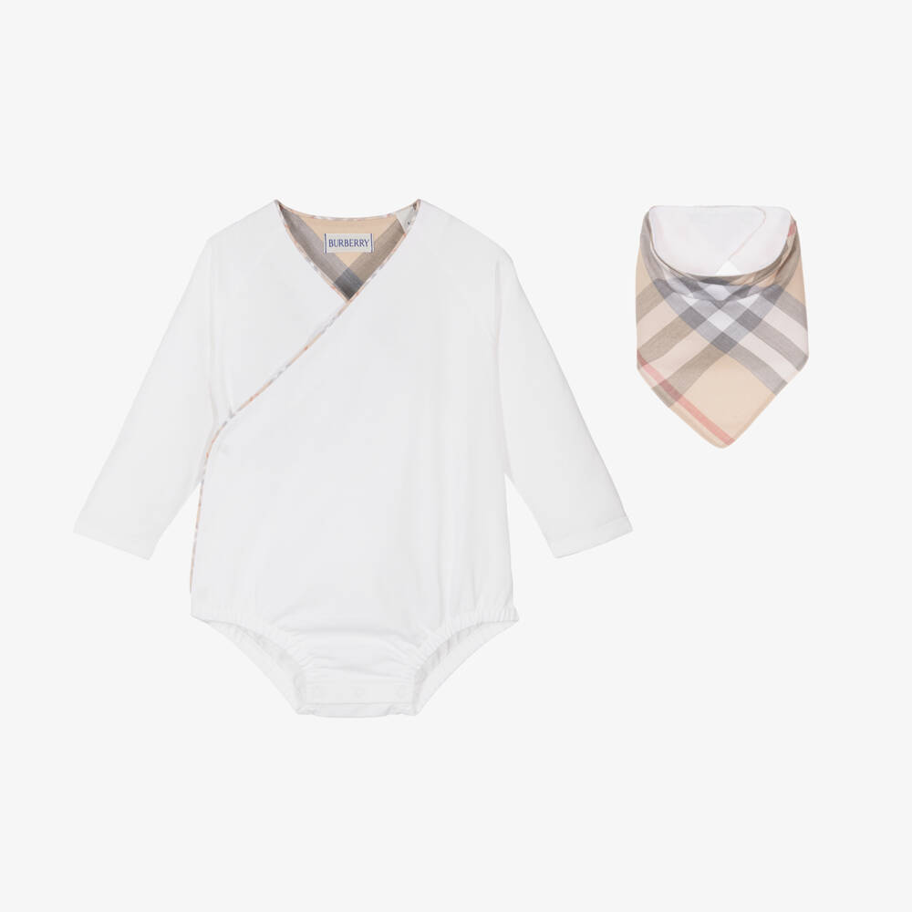 Burberry-Boys Cotton Bodysuit and Bib Set | Childrensalon Outlet