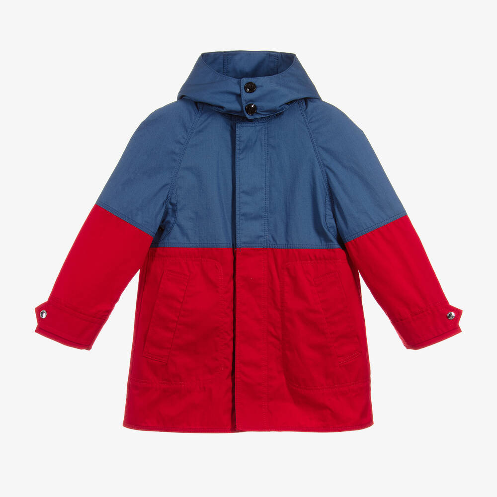 Burberry - معطف قطن لون أحمر و أزرق للأولاد | Childrensalon